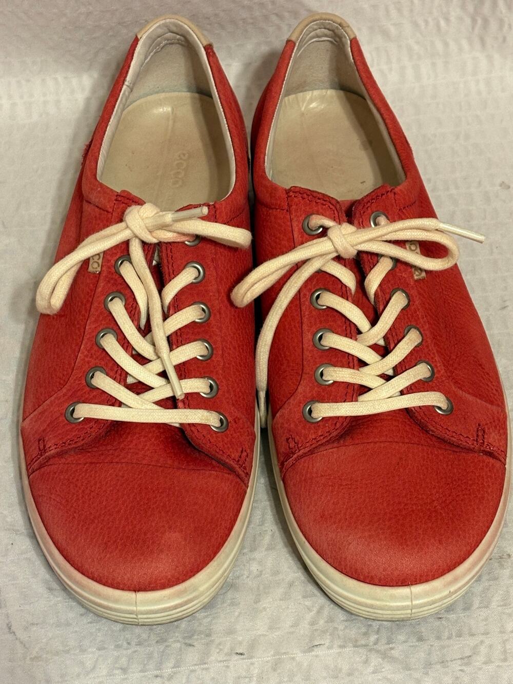 ECCO Soft Red Leather Sneakers Comfort Shoes Women’s Size 12